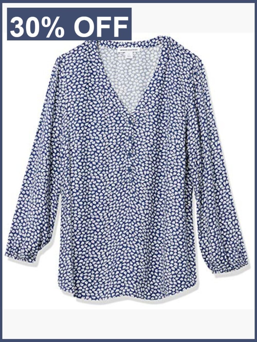 3/4 Sleeve Button Popover Blouse, V-Neck Loose Fit Top - Picture 5 of 6